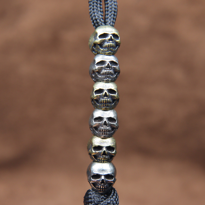 Paracord Survival Bracelet - 미니 해골 머리 황동 칼 비즈