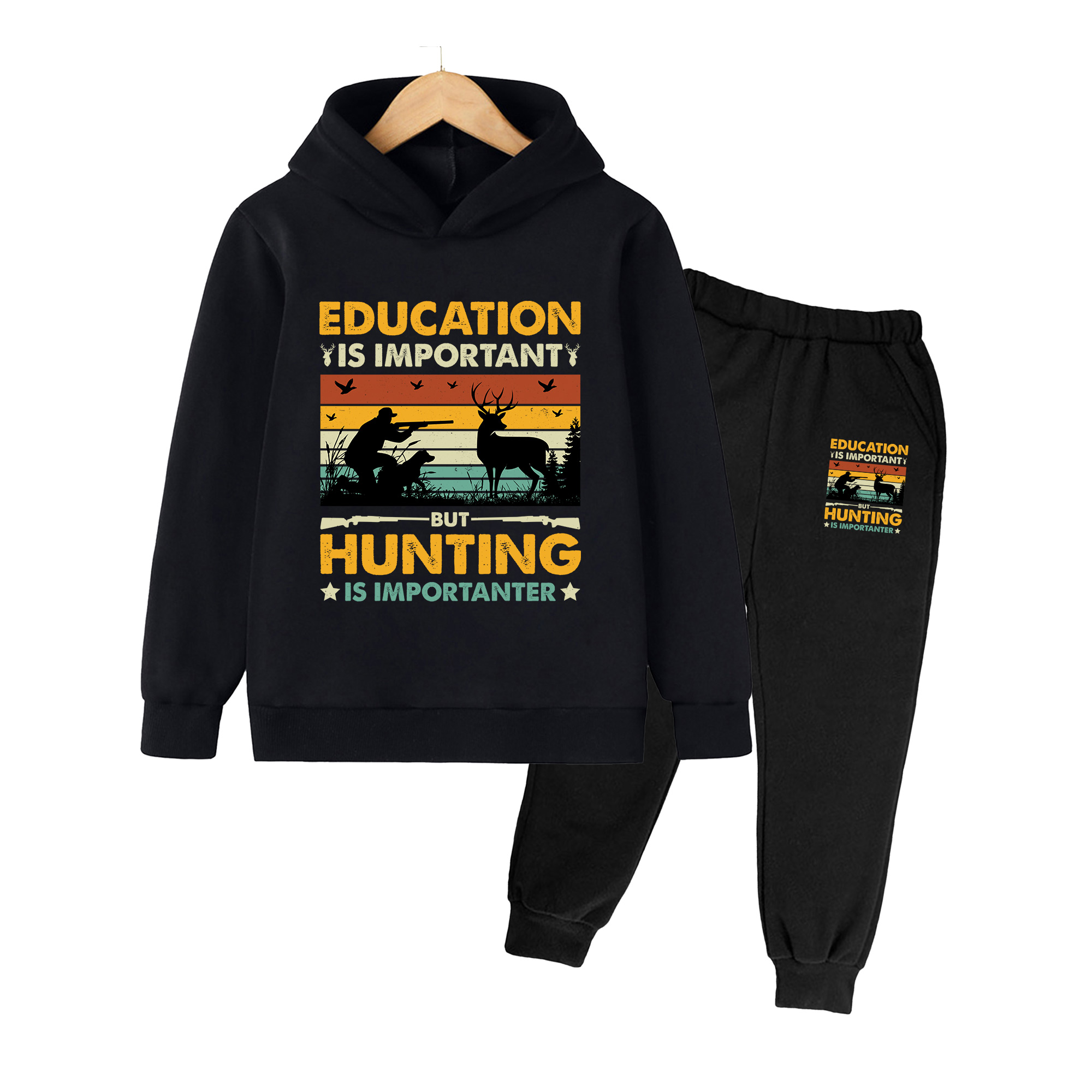 키즈 후디 & 스웨트팬츠 세트, 빈티지 헌팅 프린트 캐 - Hunting Outdoor Boys 리뷰 및 가격